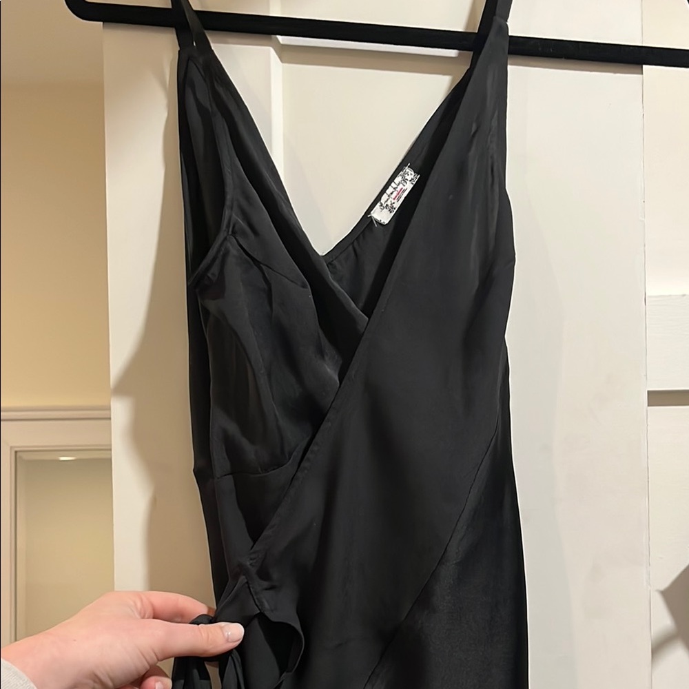 Black Satin Wrap Dress